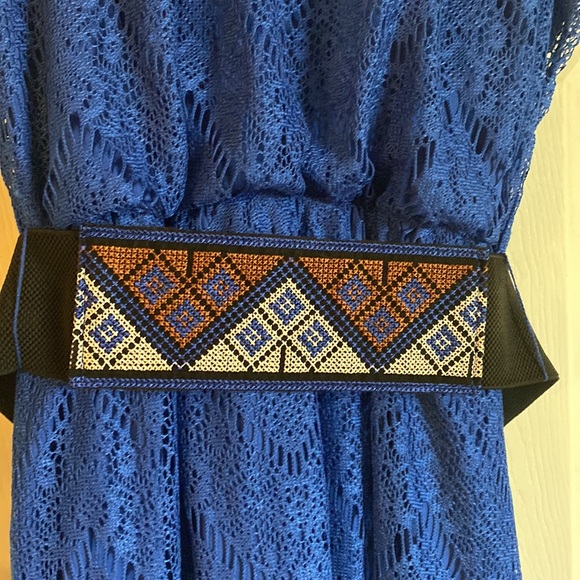 Beautiful long blue lace dress with under slip sheer lace bottom - Picture 7 of 15